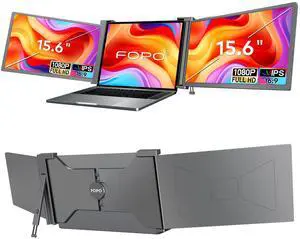FOPO 15.6" Triple Portable Laptop Monitor, FHD 1080P IPS Screen Extender Portable Display for 15.6-17.3 Laptops, PnP Travel Laptop Screen Extender with USB-C&HDMI, Dual Monitor for Windows, Mac