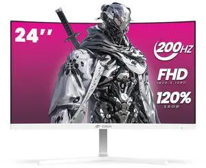 CRUA 24" Curved Gaming Monitor, 165Hz/200Hz Computer Monitor, FHD 1920x1080, 120% sRGB, AMD FreeSync, Blue Light Filter, for Gaming & Office, Wall Mountable- White