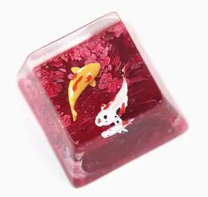 MECHKYP Handmade Koi Fish Backlit Resin Keycap R4/Esc Artisan Keycap Shine Through Translucent Key Cap OEM Profile for Cherry MX Gaming Mechanical Keyboard DIY Replace (Red)