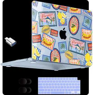 MEEgoodo for M4/M3/M2 MacBook Air 13.6 inch Case 2025 2024 2022(Fit Model A3240/A3113/A2681), Clear Laptop Shell Cases for MacBook Air 13-inch, Retro Tropical Pattern
