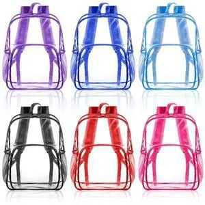 Amylove 6 Pcs Clear Backpack bulk for Stadium Events Heavy Duty PVC Transparent Bookbag for College Workplace Security (15 Inches,Multicolor)