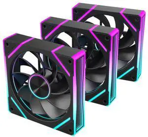 RUIX V8 Prism 120mm ARGB PWM Computer Case Fan 3-Pack, Mirror Design, High-Performance Cooling for Gaming PC - Black, Reverse