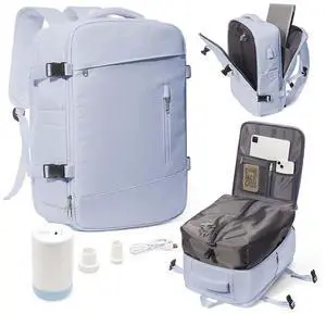 Large Vacuum Travel Backpack Women With Pump Carry On Airline Flight Approved Expandable Work Personal Item size Compression Backpack Bag Laptop compartment College Men Waterproof TaroPurple