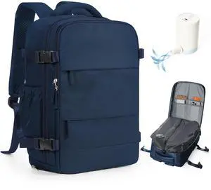 WEPLAN Vacuum Backpack Travel with Pump,Travel Backpack with Vacuum System, Shoe Compartment,United Airlines Personal Item Bag 17x10x9,Mochila compresion al vacio,Navy Blue