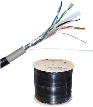 Outdoor Shielded FUTP 1000Ft Double Jacket Cat6 23AWG 100% Pure Copper 4-Pairs Premium Network LAN Cable Direct Burial UV Rated Waterproof 550MHz, PoE++ (4PPoE)