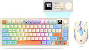 Attoe 75  Wireless Gaming Keyboard and Mouse Combo, Tri-Mode BT5.0/2.4GHz/USB-C, RGB Backlit Keyboard + 3D 1600DPI Mice, 2000mAh Battery, 80 Keys, Knob Volume Control (Blue)