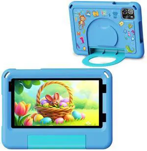 VOLENTEX Android 15 Tablets with Case 7 inch Kids Tablet, 64GB Pad for Age 3-12 Toddler, Educationl, Games, Parental Control, Built in WiFi, Bluetooth, Dual Camera (Blue)