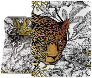 Berkin Arts for iPad Mini 4th/5th Generation Case (7.9 Inch) Case 2019 2018 2017 2016 2015 Folio Case Premium Leather Cover Maximalism Leopard Peonies Floral Pattern Animal Beast