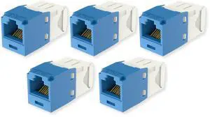 CJ688TGBU Pack of 5 Category 6 TX6 Plus Mini-Com UTP Jack Modules, Blue, TG Style, Toolless, RJ45 Ethernet High Performance Network Module, T568A/T568B Wiring