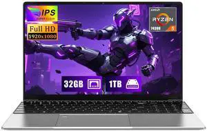 MITUNTUN 15.6 inch Gaming Laptop, 2025 Laptop Computer, R5-7430U (up to 4.3Ghz, Beat 5700U), 32GB RAM 1TB SSD, 15.6" Full HD 1920 * 1080 Display, Radeon Graphics, WiFi 5, BT5.0, Fingerprint