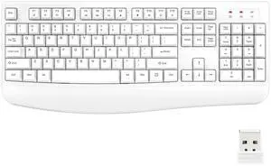 EDJO Wireless Keyboard, 2.4G Ergonomic Full Size Wireless Computer Keyboard with Wrist Rest for Windows, Mac OS Desktop/Laptop/PCWhite