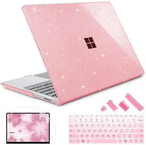 May Chen Case Compatible for 13.5" Microsoft Surface Laptop 5/4/3 with Metal Palm Rest Model 1951/1868, Plastic Hard Shell Case with Screen Protector + Keyboard Cover + Dust Plug, Pink Glitter