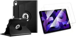 Fintie Rotating Case for iPad Air 5th/ 4th Gen 10.9 Inch Bundle with Fintie 2 Pack HD Clear Tempered Glass Screen Protector