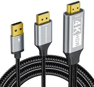 SWITCHFLUX Active HDMI to DisplayPort Cable,4K@60Hz,1080P@120Hz 10FT Uni-Directional HDMI (Source) to DP (Display) Braided Cord Compatible with PC,Laptop,AMD,NVIDIA,PS5,Xbox