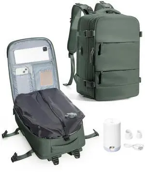 VENATIN Vacuum Backpack Travel,Travel Backpack with Vacuum System,Vacuum Seal Compression Backpack with Pump for Travel,Flight Approved 18x14x8 inches Laptop Bag,Army Green