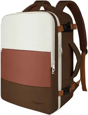 Taygeer Travel Backpack for Women Men, Airline Approved Carry on Backpack with USB Charging Port & Laptop Compartment, Weekender Bag for Weekender Gym, Work, Hiking Essentials, Khaki Beige