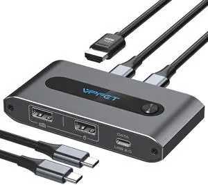 USB C KVM Switch 1 Monitor 2 Computers 4K@60Hz 2 Ports Type-C to HDMI KVM Switches for 2 USB-C Port Laptops Share Single HDMI Monitor and Keyboard Mouse