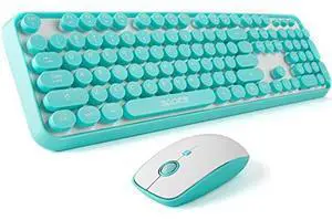 FOPETT Wireless Keyboard and Mouse Combo, 104 Keys Full-Sized 2.4 GHz Round Keycap Colorful Keyboards, USB Receiver Plug and Play, for Windows, Mac, PC, Laptop, Desktop - Green Colorful