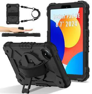 Doemoil Case for Xiaomi Redmi Pad SE 8.7 Case with Shoulder Strap & Stand Shockproof Protective Case for Xiaomi Redmi Pad SE 8.7" 4G 2024 Released (Black/Black)