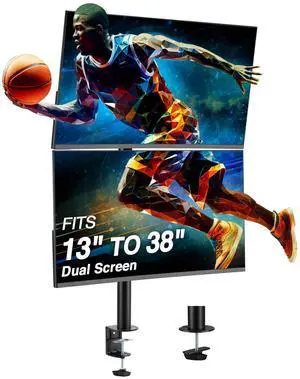 AVLT 38" Vertical Ultrawide Monitor Mount Stand Two Stacked 26.5 lbs Screens on Heavy-Duty Pole Save Workspace with Fine-Tune Height Tilt Swivel Rotate Adjustment C-clamp and Grommet Mounting Base