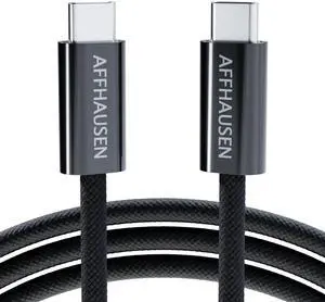 AFFHAUSEN USB-C Cable, 2.1m, 240W Fast Charge 480Mbps Braided Black
