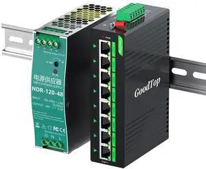 GoodTop Industrial 8 Port Gigabit PoE++ Switch, 8*90W BT PoE++ Ports,Total Budget 120W, with Power Supply, DIN-Rail Mount,Wide Temperature,Redundant Power Input,Ethernet Splitter