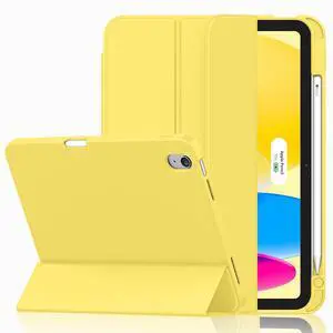 iMieet Case for iPad (A16)/iPad 10th Generation [11-Inch 2025/10.9 Inch 2022], Trifold Stand Smart Cover with Pencil Holder and Soft TPU Back, Supports Touch ID(Yellow)