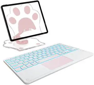 TopPerfekt for Bluetooth Keyboard Touchpad Built, Cute Tablet Stand Adjustable & Foldable, 7-Color Wireless Rechargeable Bluetooth for iPad, iPad Pro/Mini/Air,Samsung Xiaomi Tablets, etc - Pink
