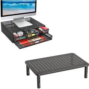 HUANUO Monitor Stand, Metal Monitor Riser Desk Organizer with Drawer
