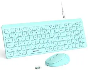 Teal Wireless Keyboard and Mouse Combo for Desktop Mac iPad Bluetooth 2.4 Ghz Rechargeable Slim Silent Click with Number Pad Compatible with Pc, Laptop, Tablet (Green)