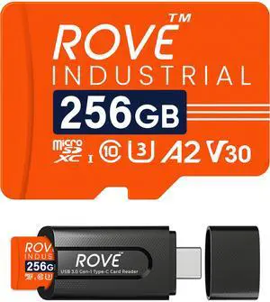 ROVE Industrial 256GB Micro SD Card with USB 3.0 Type C Card Reader, High Endurance microSDXC Memory Card 100MB/s Read Speed, C10, U3, V30, 4K, A2 for Dash Cam, Android Smart Phones, Tablets, Games