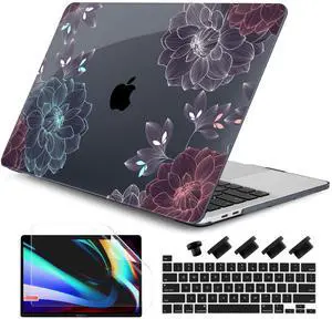 DONGKE Compatible with MacBook Pro 13 inch Case 2024 2023-2020 Release A2338 M2/M1 A2251 A2289 with Retina Display & Touch ID, Plastic Hard Shell & Keyboard Cover & Screen Film - Dahlia Flowers