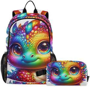 ALAZA Cute Rainbow Baby Dragon Backpack and Lunch Bag Set for Boys Girls School Bookbag Cooler Kits