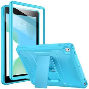 Soke Case for iPad 6th/5th Generation 9.7 Inch 2018/2017,with Built-in Screen Protector and Kickstand, Rugged Full-Body Heavy Duty Protective Cover for Apple iPad Air 2 /Pro 9.7 - Cyan Blue