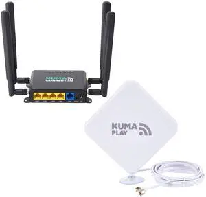 KUMA Connect Play 4G WiFi Kit | Mobile Hotspot for Stable RV Internet | SIM Card Modem & Router Connects 32 Devices | Includes Window Suction Mount MIMO Antenna | for Camping, Home & Remote Work