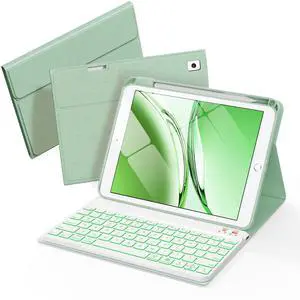 Senyoson Keyboard Case for iPad 9th 8th 7th Generation Case 10.2" - 7 Colors Backlit Detachable Folio Keyboard Cover with Pencil Holder for iPad Pro 10.5" / iPad Air 3rd Gen (Green)