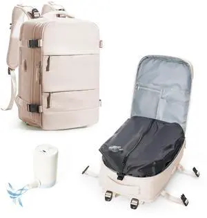 VENATIN Vacuum Backpack Travel with Pump,Flight Approved 18x14x8 inches Personal Item Travel Bag Travel Backpack with Vacuum System,Flight Approved 18x14x8 inches Laptop Bag,off-white