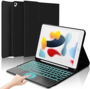 Touch Keyboard Case for iPad 9th/8th/7th Generation 10.2 inch, Pro 10.5, Air 3rd Gen - Smart Folio Cover Case with Pencil Holder, Smart Trackpad, Backlit Wireless Detachable Keyboard - Dark Grey