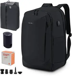 Vacuum Backpack Travel Seal Compression: Vacpack with Electric Air Pump - Carry on Expandable Pack System for Laptop Hiking Traveling Business Water Resistant Black