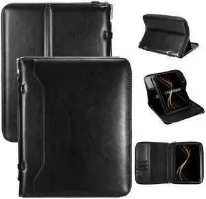 E NET-CASE 9.6-11 Inch Universal Tablet Case with Tri-Angle Adjustable Stand (Vertical/Horizontal), Detachable Shoulder Strap & Document Card Pocket, Premium PU Leather(Black)
