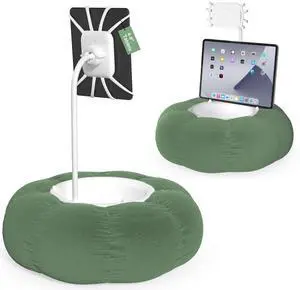 Lap Kindle Pillow Stand with Silicone Holder for Kindle Accessories and Phones (4.7"-8") & Adjustable iPad Stand for Desk with Snack Bowl for Tablets(8"-15.5")-Ideal for Hands-Free Reading
