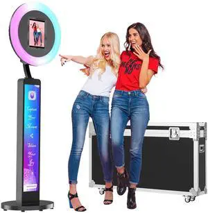 Portable iPad Photo Booth Compatible with Any iPad, Free Custom Logo, 2 Months ChackTok VIP, Selfie Photo Booth with Adjustable Ring Light and Flight Case, for Weddings, Parties, Events