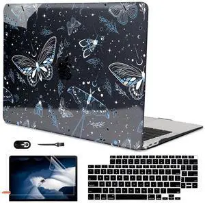LCMOCICO for MacBook Air 13 inch Case 2021 2020 2019 2018 Release M1 A2337 A2179 A1932, Glitter Black Pritned Pattern Hard Case Cover for Mac Air 13 M1 Retina Display with Touch ID, Butterfly Sky
