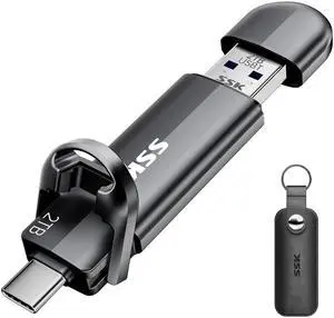 SSK USB Flash Drive 2tb,External Solid State Drive,Portable SSD Thumb Drive 550MB/s,2 in 1 Dual USB-C Stick Type-C + USBA 3.2 Gen 2 Memory Stick for iPhone 15/16/PS4/Android Phone/Tablet/Windows/Mac