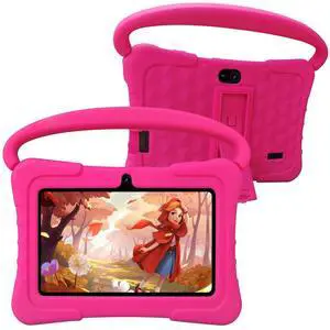 SAIWAN Tablet Kids 7 inch with Shockproof Case, 1GB RAM 16GB ROM, Android OS Toddler Tablet with Bluetooth, WiFi, GMS, Parental Control, Dual Camera, Educational, Games