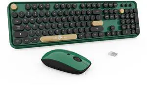 Wireless Keyboard and Mouse Combo - Cute Colorful Keyboard and Mouse, Retro Typewriter Keyboard with 2.4GHz Plug & Play, for Windows 11/10/7, Laptop, PC (Dark Green)