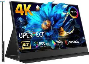 UPERFECT 4K OLED Portable Monitor, 13.3" UHD 3840x2160 Laptop Display, 100% DCI-P3, 500 Nits, 1ms Response, Ultra-Slim Aluminum Design, USB-C & HDMI Travel Monitor for PC, Phone, Game Console
