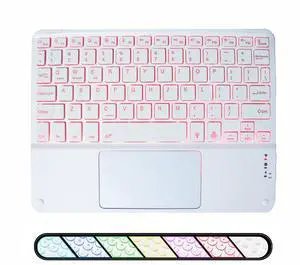 Wireless Backlit Bluetooth Keyboard with Touchpad,10 inch Ultra Slim 7Colors Backlit Portable Rechargeable Keyboard with Trackpad for IPad/IPad Pro iOS Android Tablets Windows Laptop PC(White)