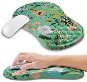 Kuosgm Ergonomic Mouse Pad Wrist Support with Memory Foam Massage Bulge, Carpal Tunnel Pain Relief Mousepad Wrist Rest for Mouse(12x8 inch, Pink Flowers)