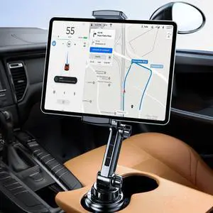 Miracase [2025 Latest Upgraded Cup Holder Tablet Mount for Car, [High-Rise Clamp Arm] Adjustable Long Neck Car Tablet Holder Compatible with iPad, Pro, Air, Mini & All 6.1-12.9" Tabs